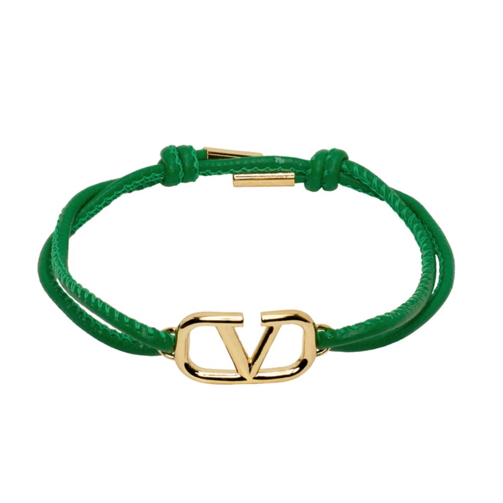 Valentino V Logo Green Leather Bracelet